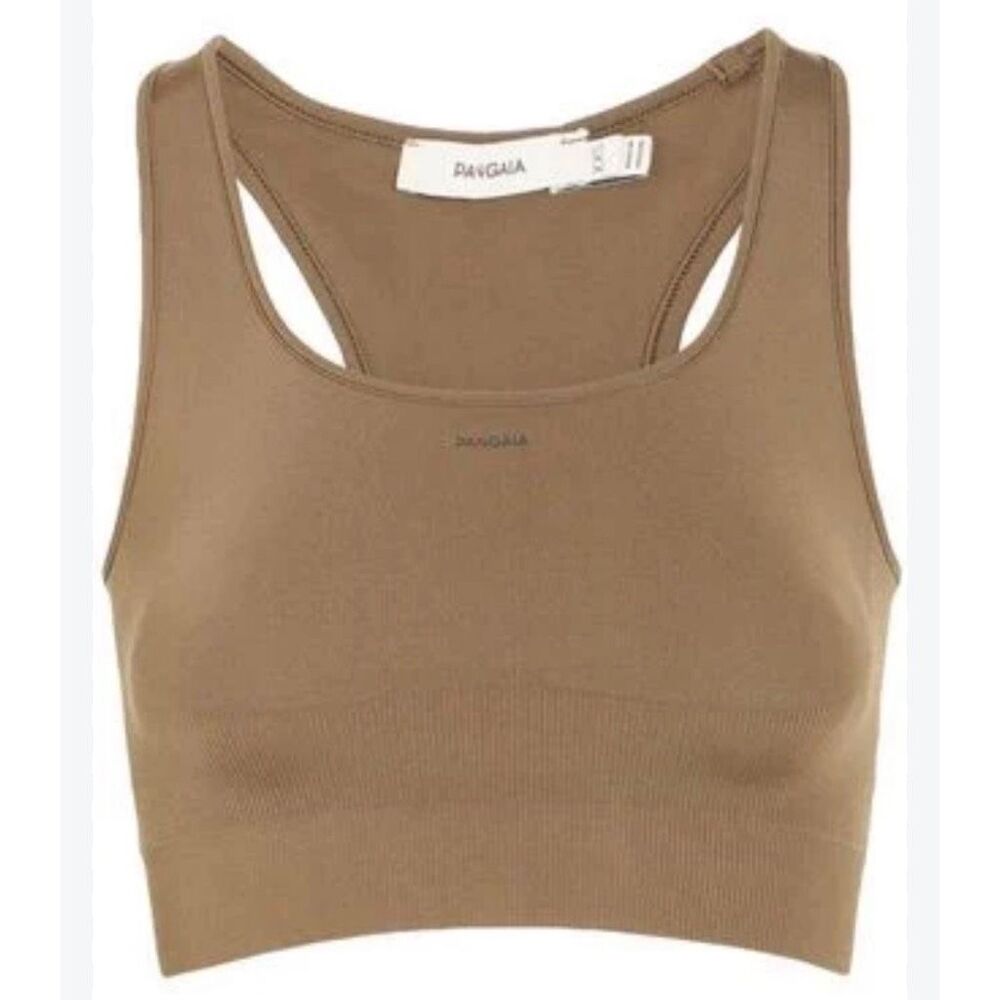 PANGAIA Bio-Based Seamless Active Crop Tank Top in Olive Brown - Size Medium
